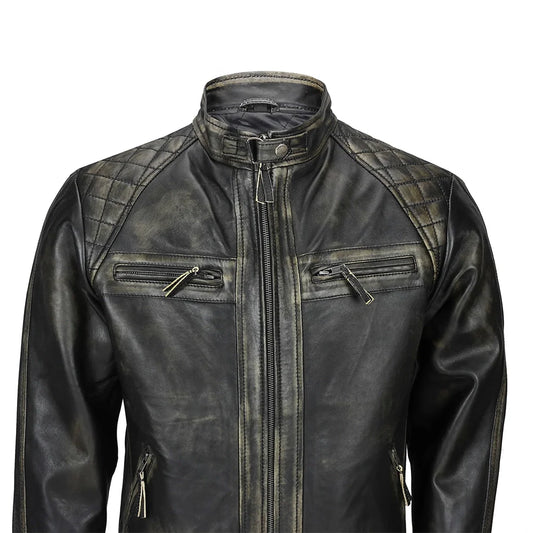 MensDistressedBikerLeatherJacket