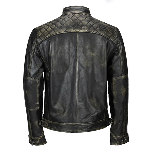 Mens Distressed Biker Leather Jacket