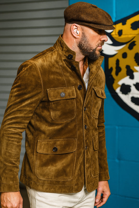 Travis-Kelce-Military-Brown-Suede-Jacket