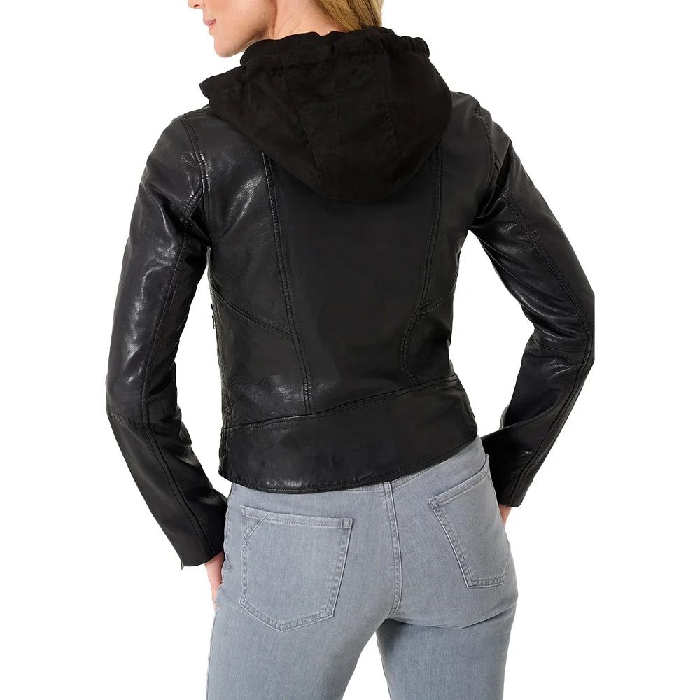 WomensCafeRacerJacketBlackHooded