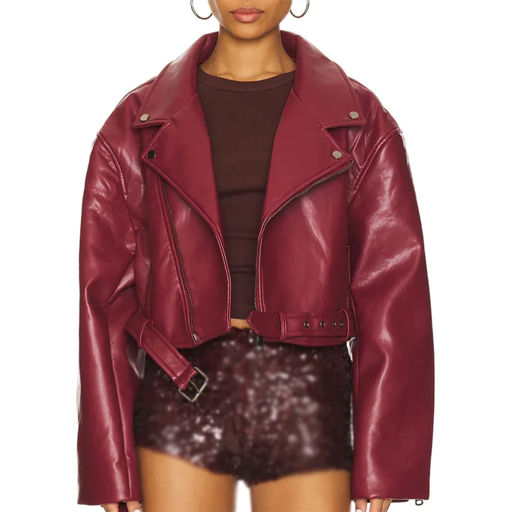 Bridget-Condon-Staten-Island-Maroon-Leather-Jacket