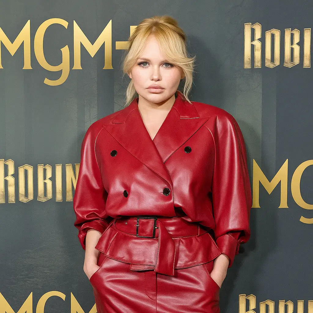 Elena-Robin-Hood-Premiere-2025-Red-Leather-Jacket