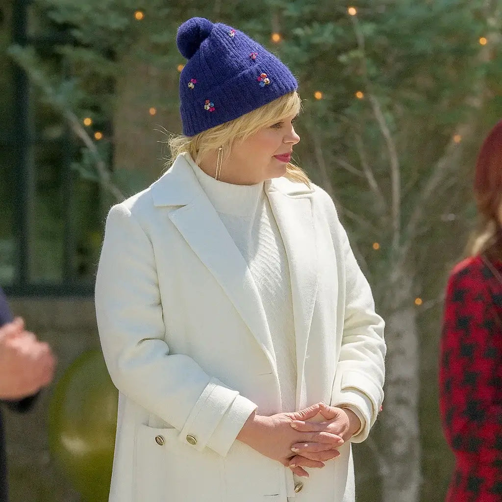 Finding-Mr.-Christmas-TV-Show-Melissa-Peterman-White-Coat