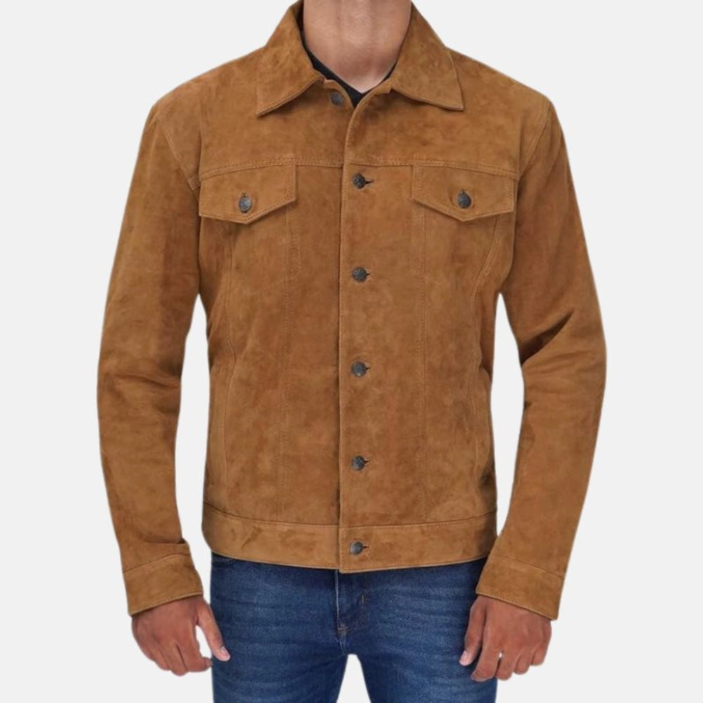 MenCamelBrownSuedeShirtJacket