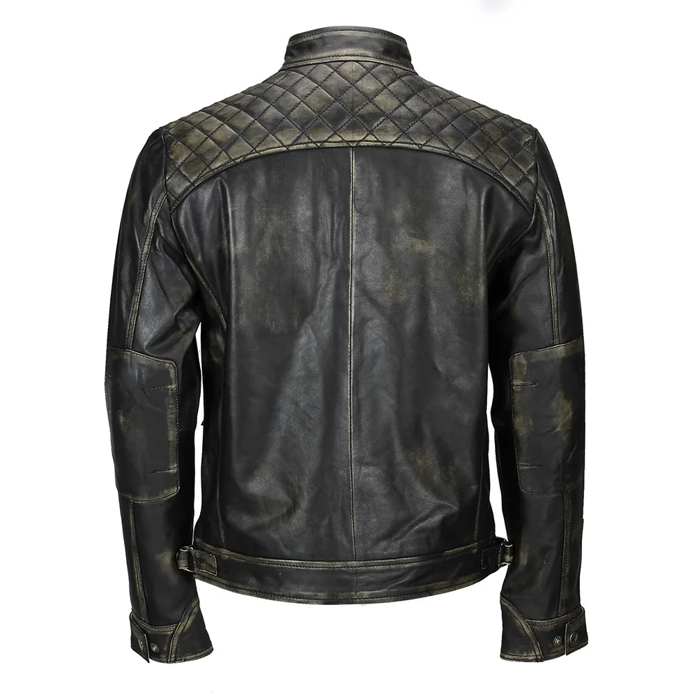 Mens Distressed Biker Leather Jacket
