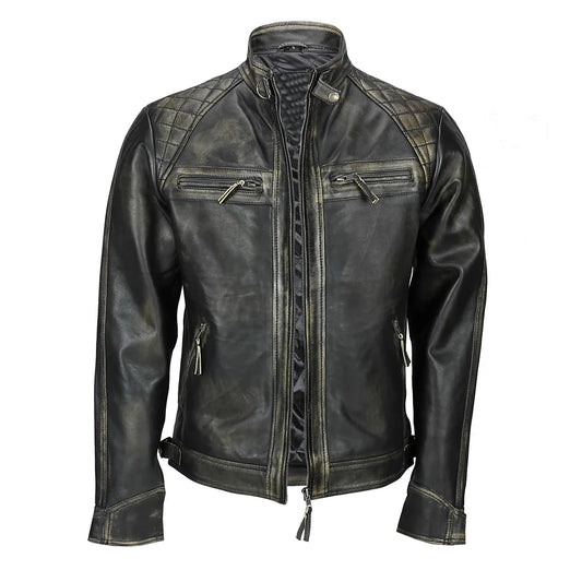 Mens Distressed Biker Leather Jacket