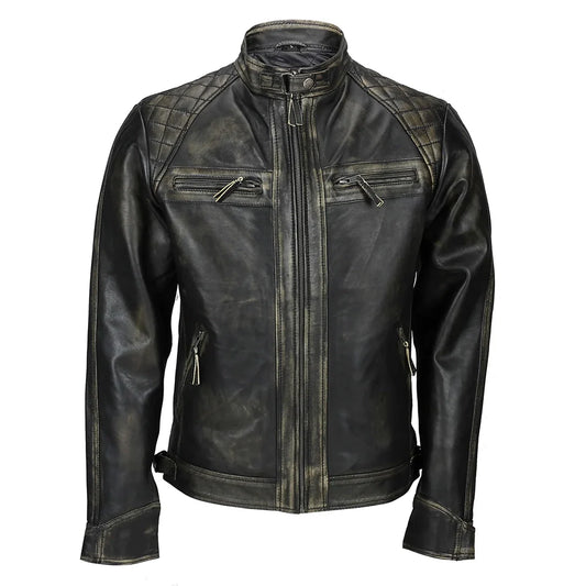 MensDistressedBlackLeatherJacket
