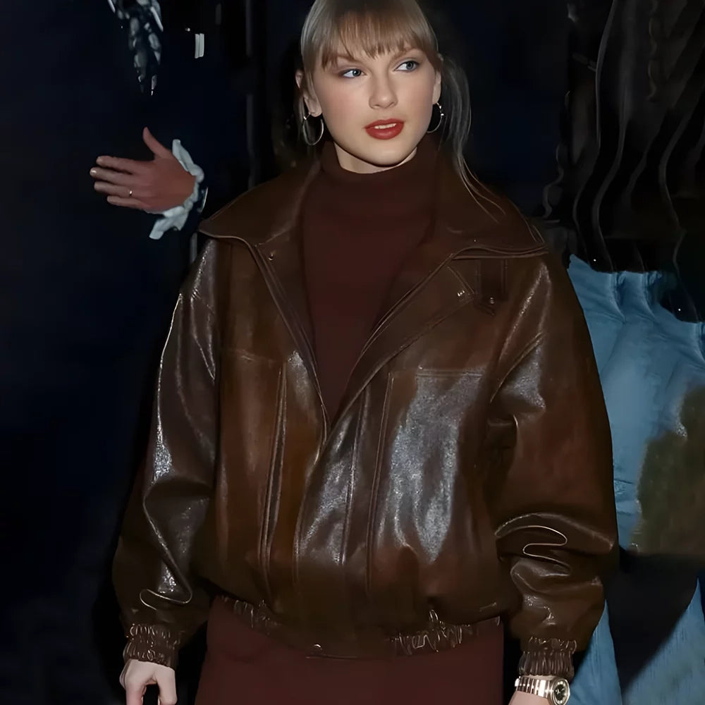 TaylorSwiftNYCBrownBomberJacket