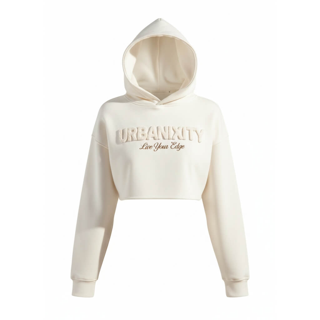 Urbanixity Signature White Crop Hoodie Live Your Edge