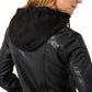 WomensBlackCafeRacerHoodedLeatherJacket
