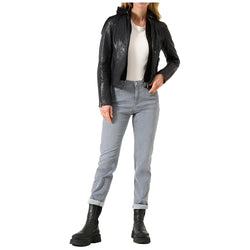 WomensCafeRacerJacketBlackWithHooded