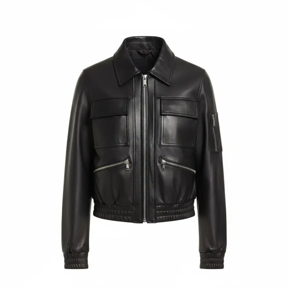 Womens Black Bomber Leather Jacket