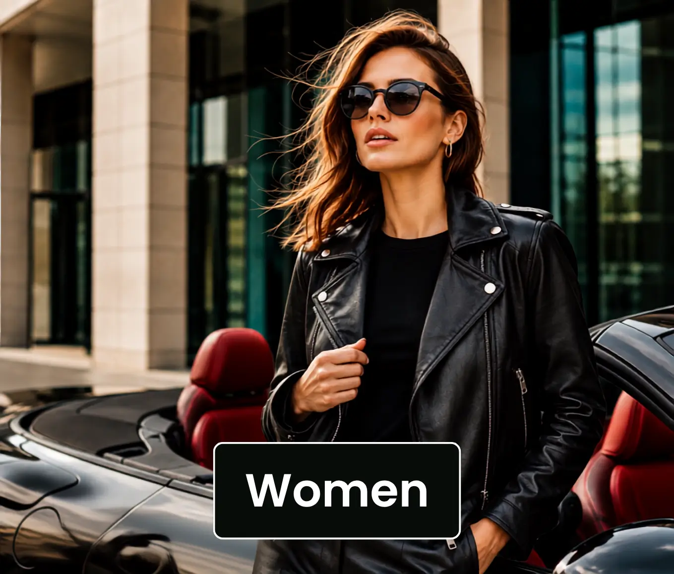 women leather jacket banner